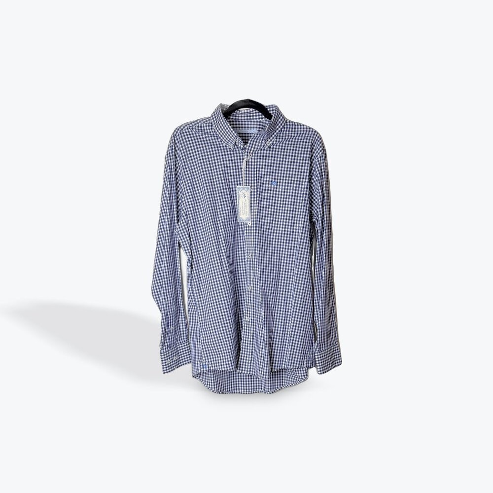 Southern Tide blue and white plaid long sleeve button down shirt